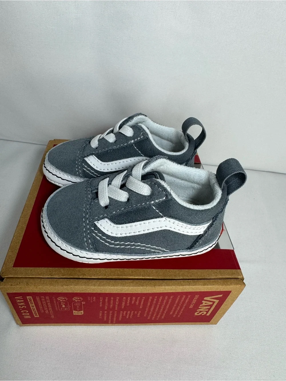 Vans Baby Crib Gray & White Classic Slip-On Style Sneakers